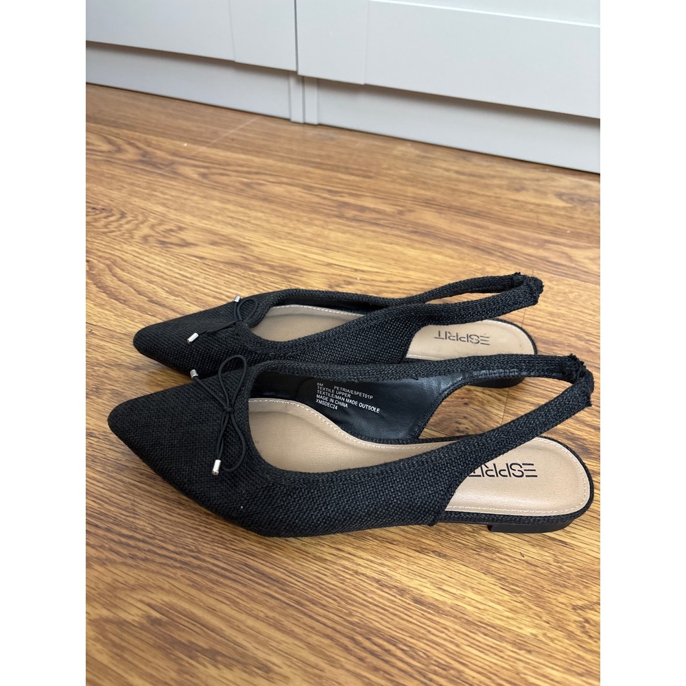 Esprit Petria Black Slingback Pointed Toe Bow Flats Shoes Womens 8M